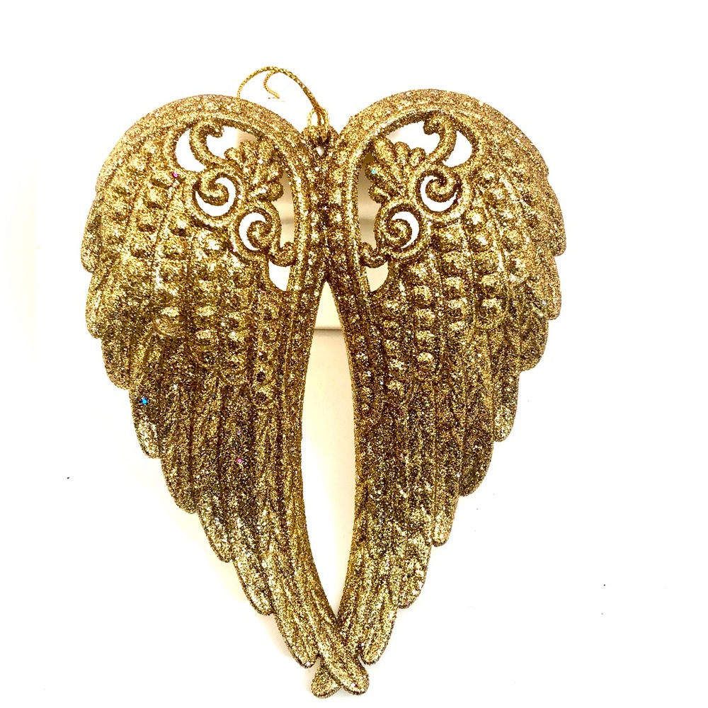 Kurt Adler Heavenly Angel Wings Christmas Ornament Gold Sparkle Hanging NEW